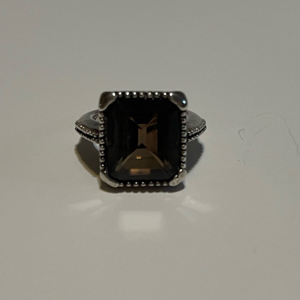 Brighton Sterling Silver Smokey Brown Quartz Rectangle Women's Ring Size 7